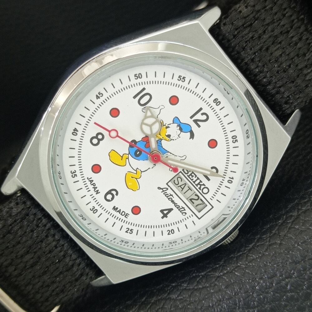 Vintage 1970 Disney Seiko Automatic Mens Silver Watch W/daydate & Donald accents